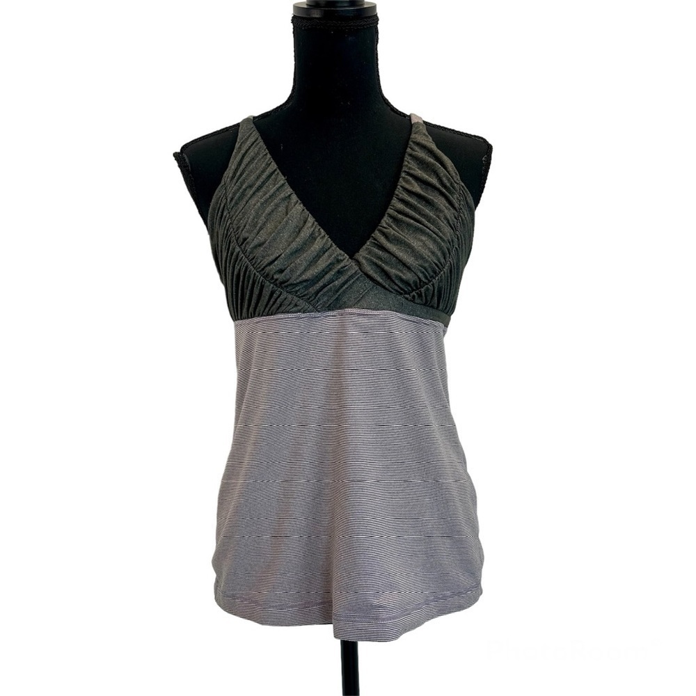 LULULEMON gray purple ruched embrace striped Tank Top Sz 10